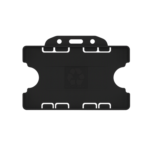 Black double sided landscape ID card holder on a transparent background