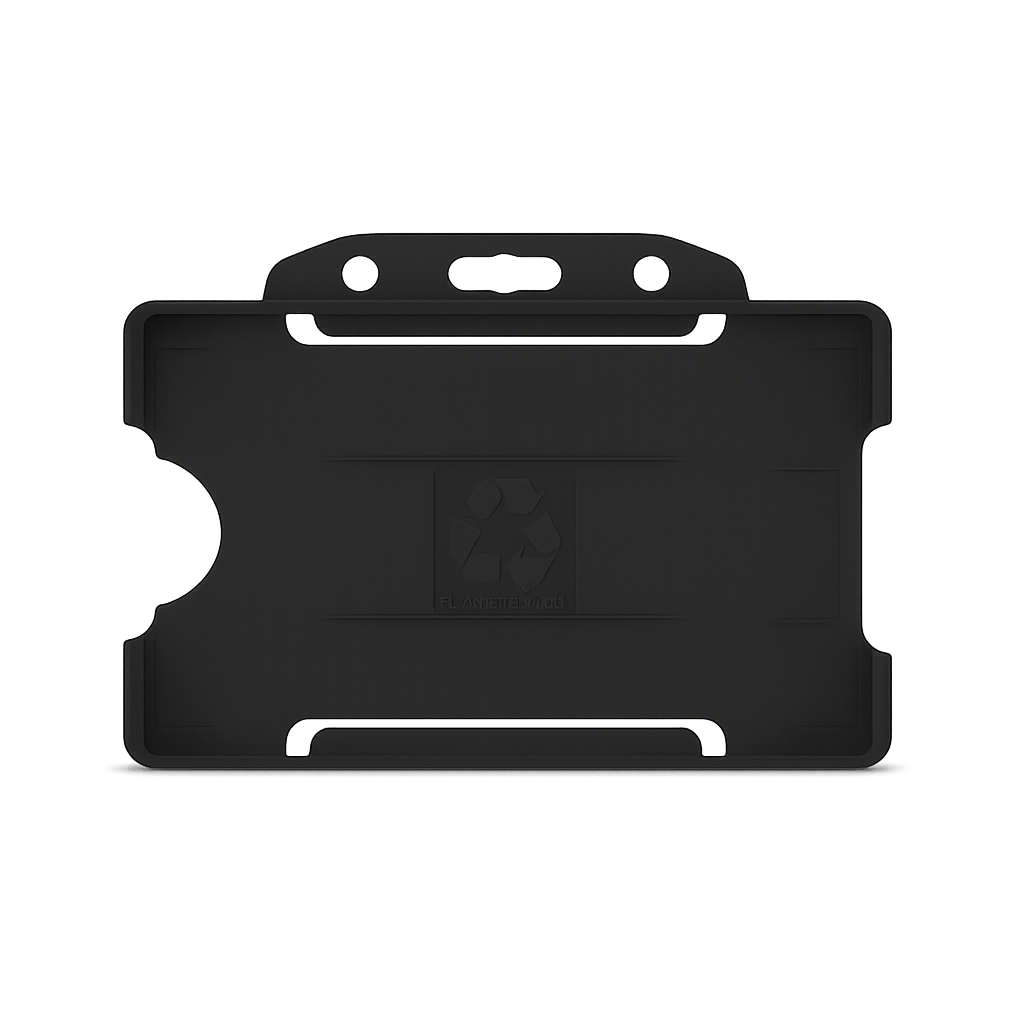 Black landscape ID card holder on a transparent background