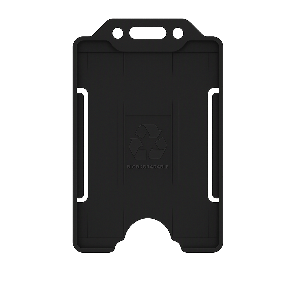 Black portrait ID card holder on a transparent background