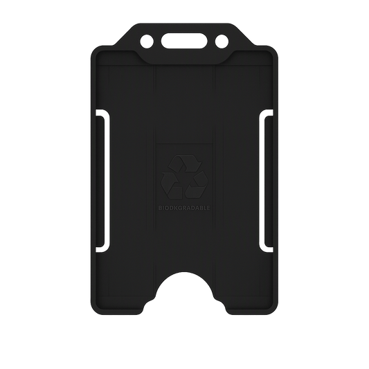 Black portrait ID card holder on a transparent background
