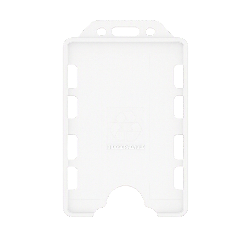 Clear double sided portrait ID card holder on a transparent background