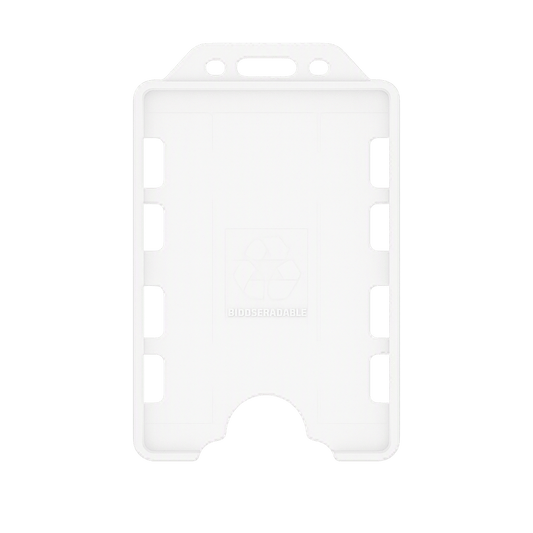 Clear double sided portrait ID card holder on a transparent background