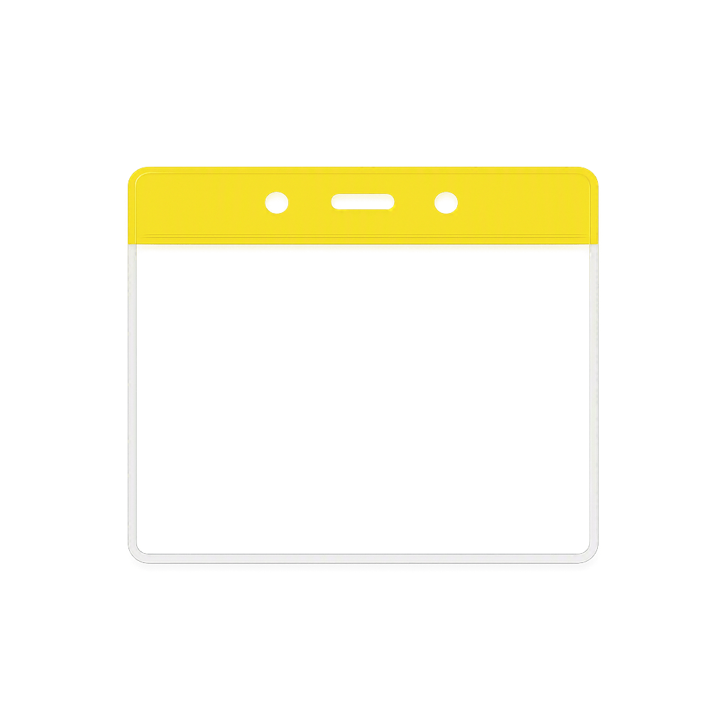 Clear Landscape vinyl ID card holder with a yellow coloured top on a transparent background