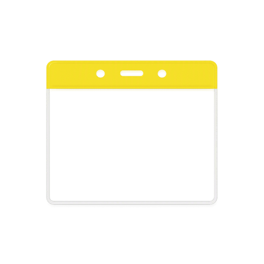 Clear Landscape vinyl ID card holder with a yellow coloured top on a transparent background