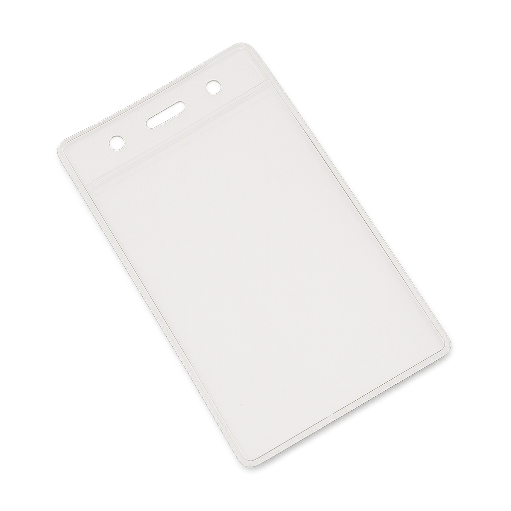Clear portrait vinyl ID card holder on a transparent background
