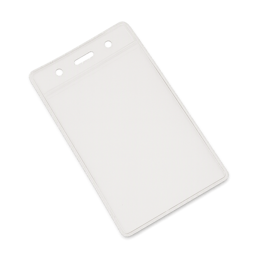 Clear portrait vinyl ID card holder on a transparent background
