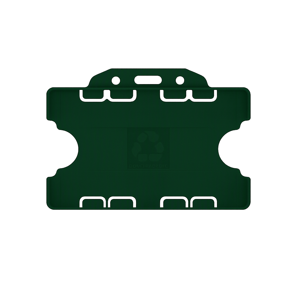Dark green double sided landscape ID card holder on a transparent background