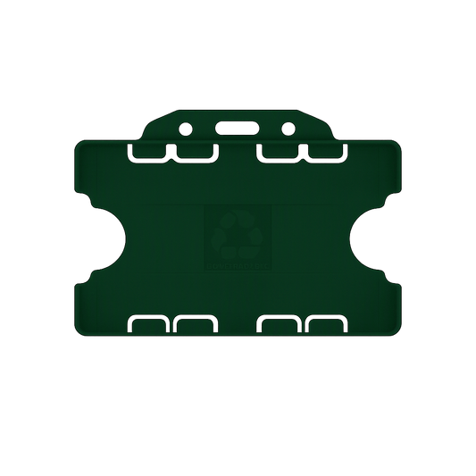 Dark green double sided landscape ID card holder on a transparent background