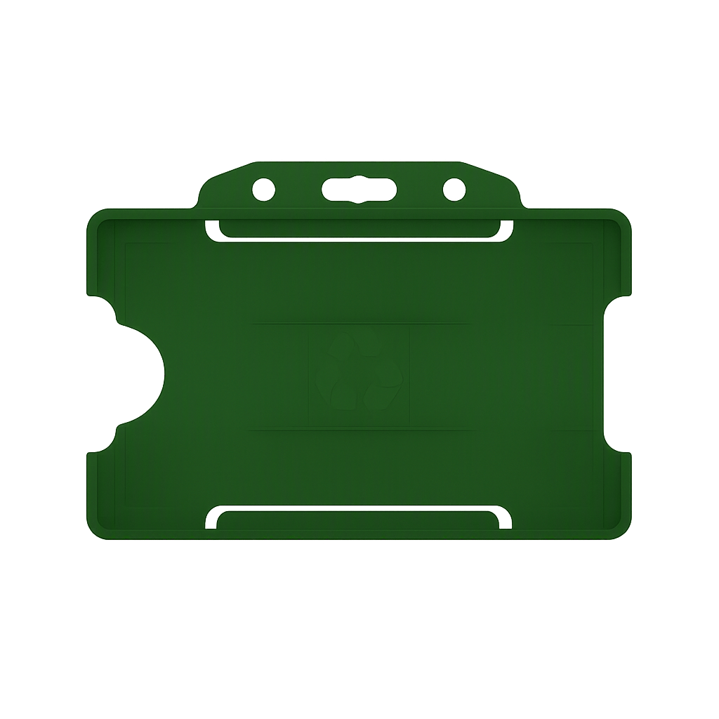 Dark green landscape ID card holder on a transparent background