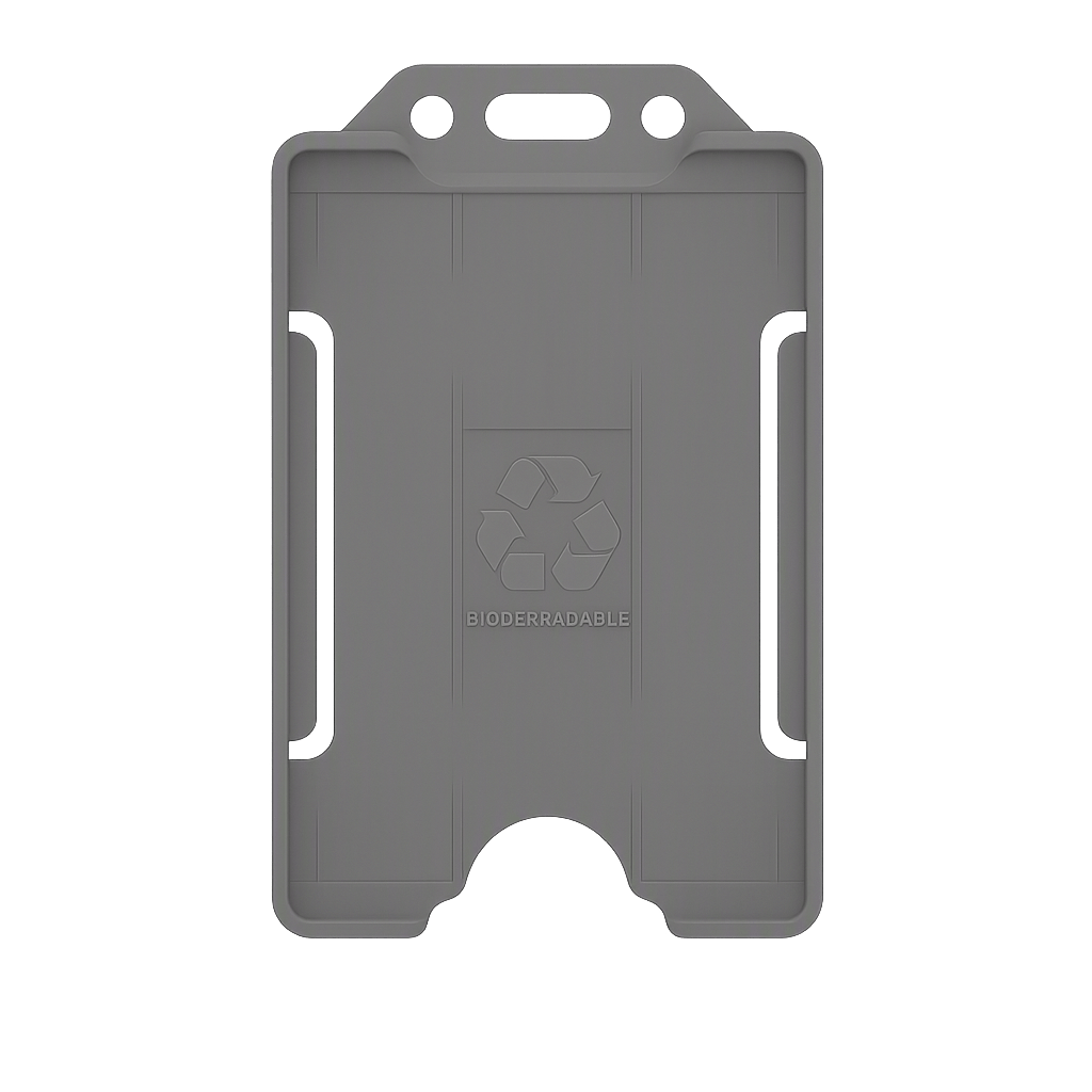 Grey portrait ID card holder on a transparent background