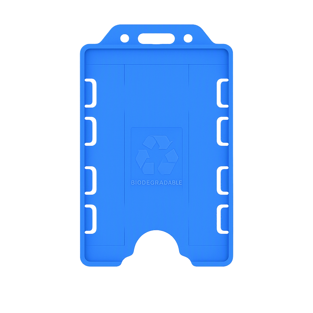 Light blue double sided portrait ID card holder on a transparent background
