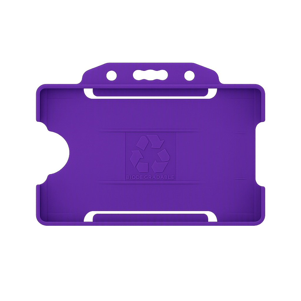 Purple landscape ID card holder on a transparent background