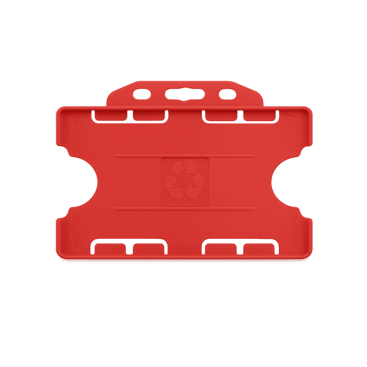 Red double sided landscape ID card holder on a transparent background