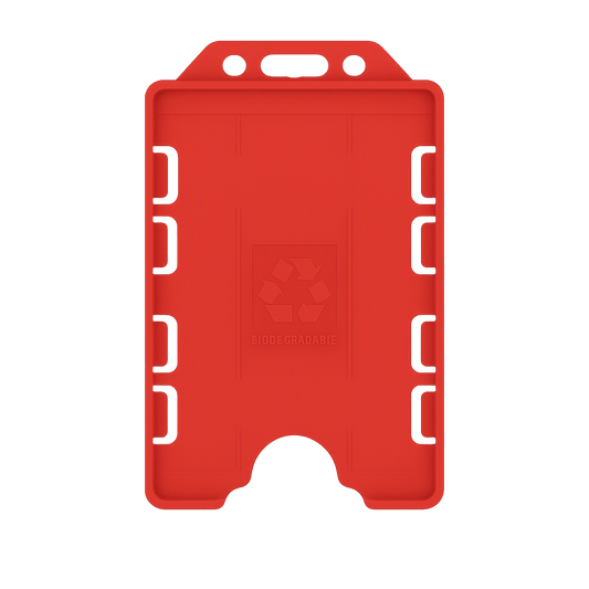 Red double sided portrait ID card holder on a transparent background