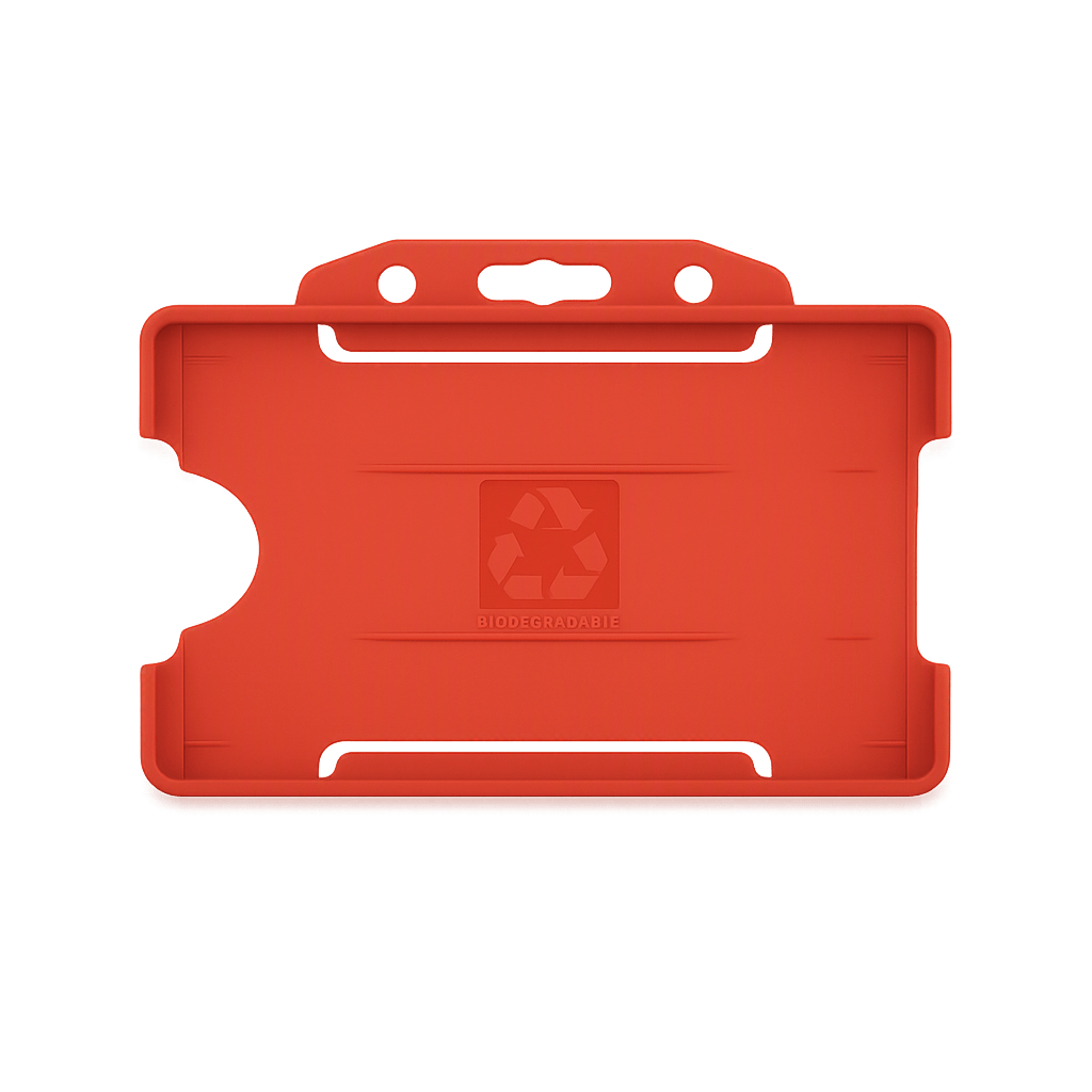 Red landscape ID card holder on a transparent background