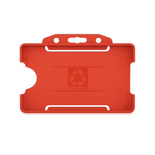 Red landscape ID card holder on a transparent background