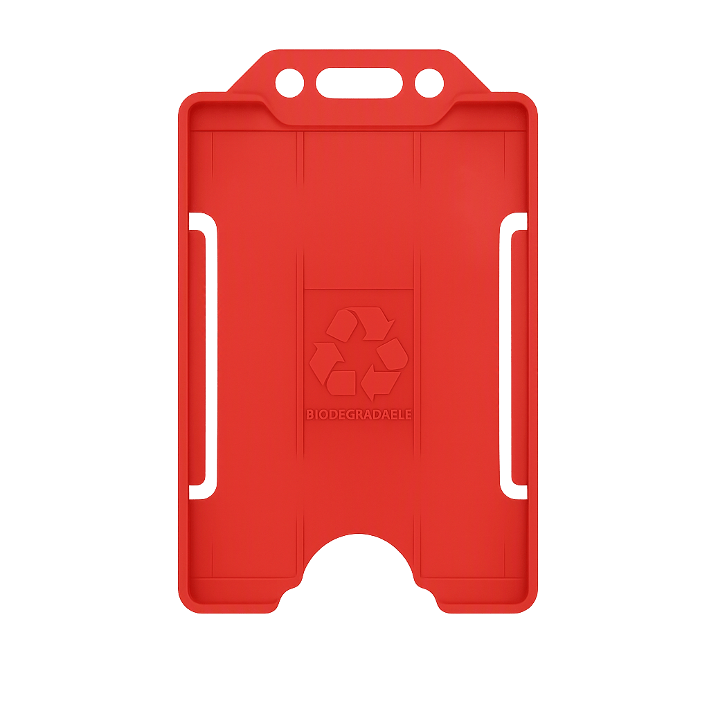 Red portrait ID card holder on a transparent background