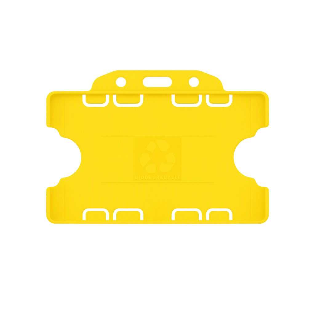 Yellow double sided landscape ID card holder on a transparent background