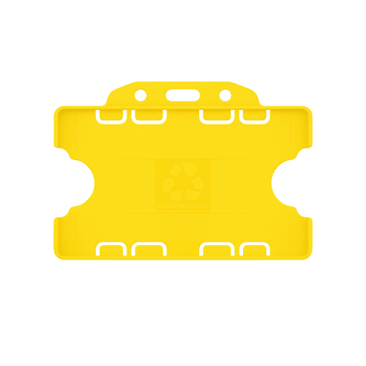 Yellow double sided landscape ID card holder on a transparent background